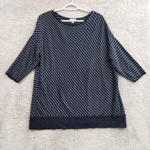 J Jill Top Womens XLarge Navy Blue 3/4 Sleeve Wool Blend Top Striped XL Pullover